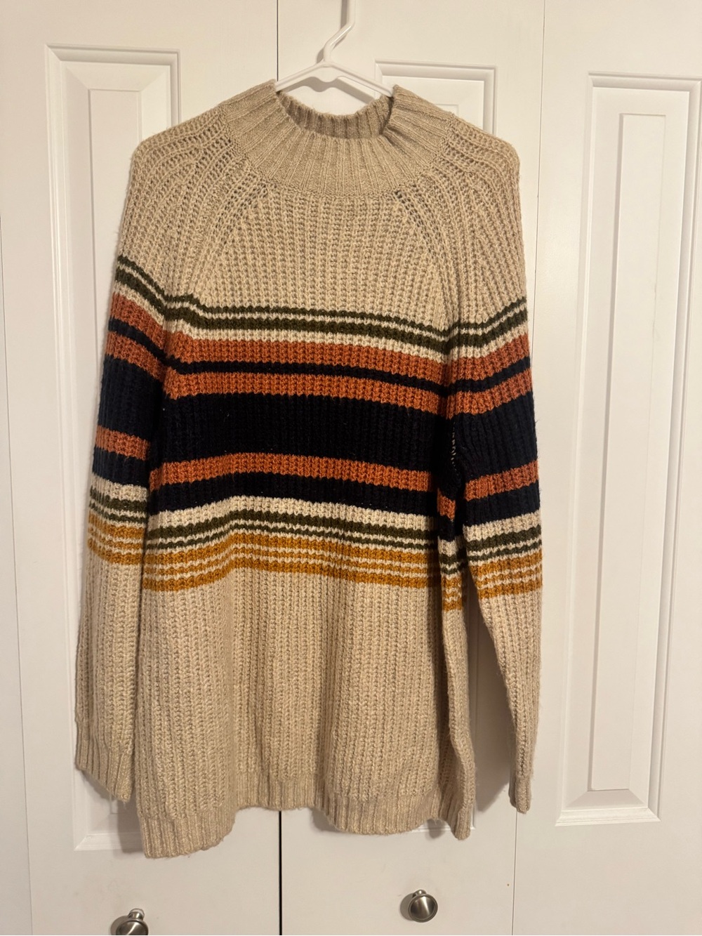 Beige Striped Cozy Knit Sweater